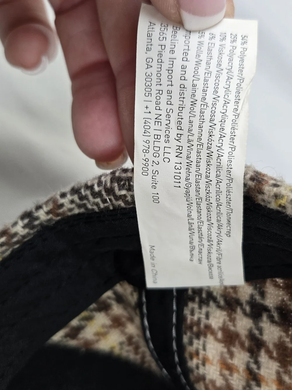 Plaid Herringbone Tweed Baseball Cap Adjustable Brown Beige One Size